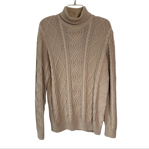 John Blair Sweater Sz M Chunky Cable Knit Fisherman Turtleneck Cotton Neutral - Picture 13 of 13